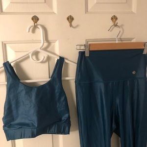 Savvi NWOT size small teal shine bra and size M teal shine legging